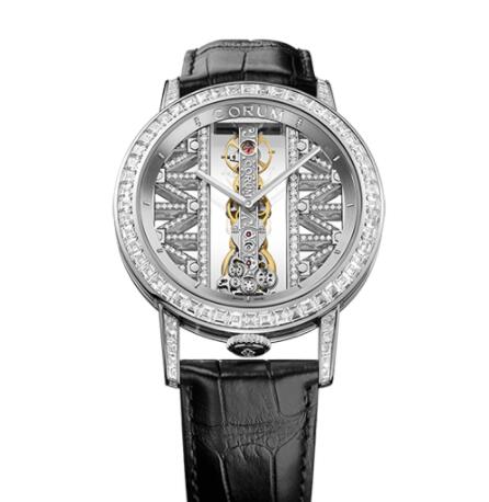 Copy Corum Golden Bridge 43 White Gold Baguette Watch B113/03253 - 113.990.69/0F01 GG69G